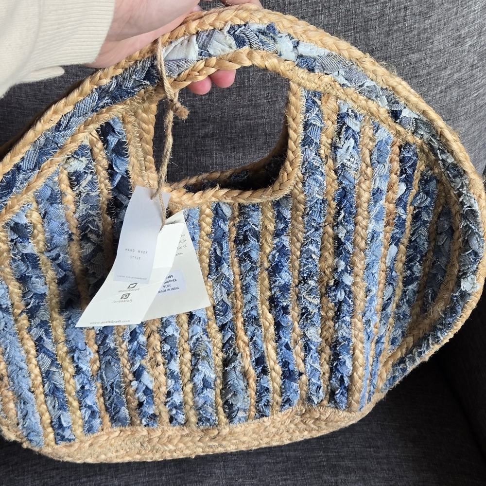 Anthropologie Antik Kraft Ruhi Jute Shopper in Blue (Denim) - Picture 9 of 9
